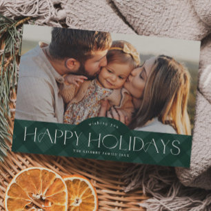 Ruitpatroon groene foto kerst magnetische kaart