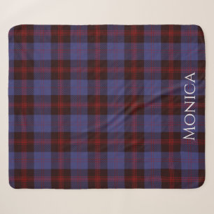 ruitpatroon Schotse ruit marineblauw rood monogram Sherpa Deken