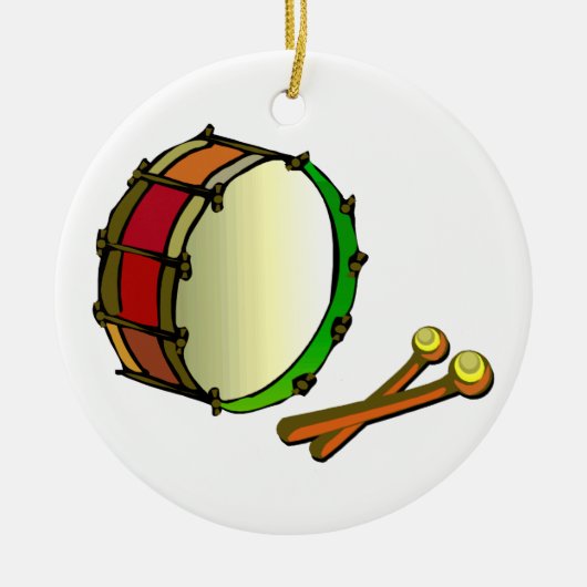 Ruittrommel met mallets rood groen keramisch ornament (Voorkant)