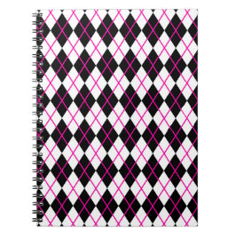 Ruitvormig Argyleprint Zwart en Roze Notitieboek