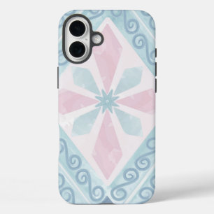 ruitvormig blauw patroon iPhone 16 plus hoesje
