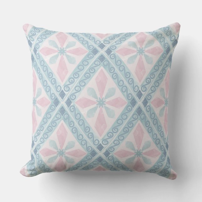 ruitvormig blauw patroon kussen (Voorkant)