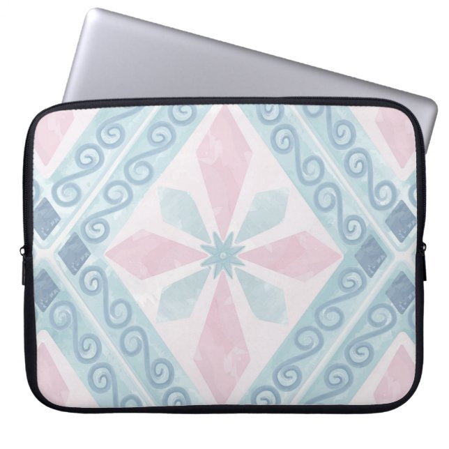 ruitvormig blauw patroon laptop sleeve (Voorkant)
