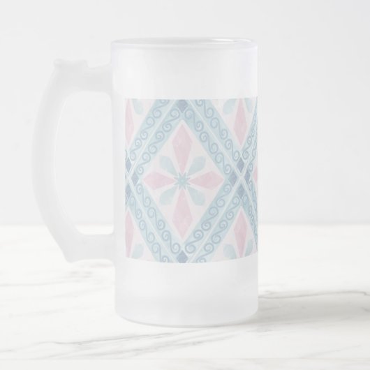 ruitvormig blauw patroon matglas bierpul (Links)