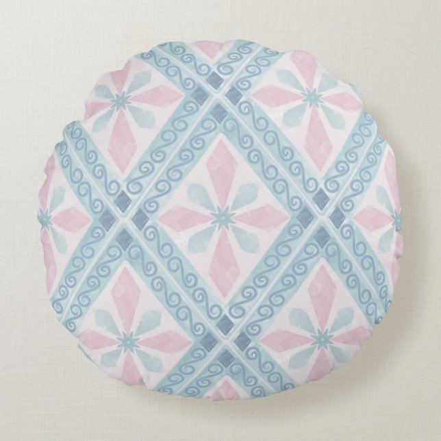 ruitvormig blauw patroon rond kussen (Voorkant)