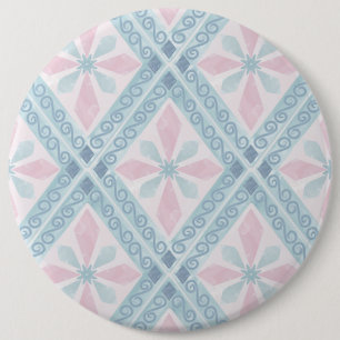 ruitvormig blauw patroon ronde button 6,0 cm