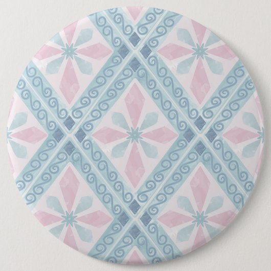 ruitvormig blauw patroon ronde button 6,0 cm (Voorkant)
