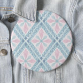 ruitvormig blauw patroon ronde button 6,0 cm (In situ)
