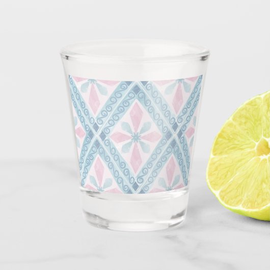 ruitvormig blauw patroon shot glas (Voorkant)