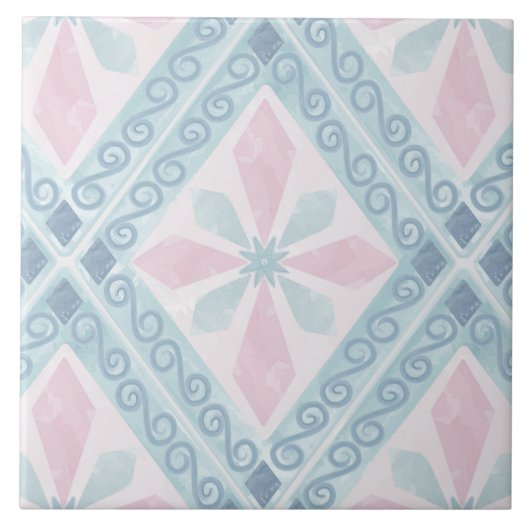 ruitvormig blauw patroon tegeltje (Voorkant)