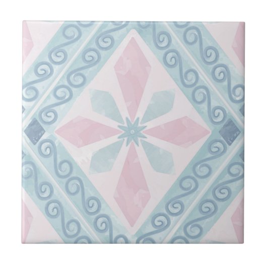 ruitvormig blauw patroon tegeltje (Voorkant)