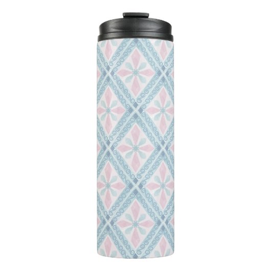 ruitvormig blauw patroon thermosbeker (Voorkant)