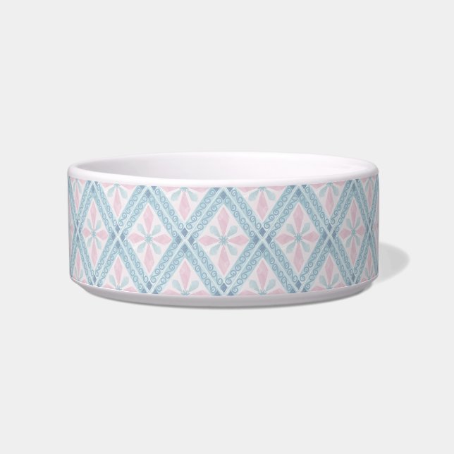 ruitvormig blauw patroon voerbakje (Voorkant)