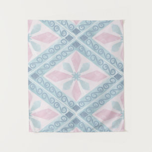 ruitvormig blauw patroon wandkleed