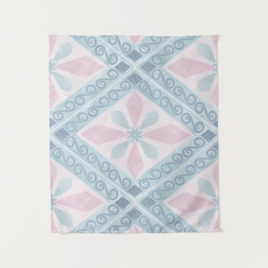 ruitvormig blauw patroon wandkleed (Voorkant)