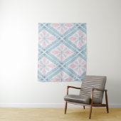 ruitvormig blauw patroon wandkleed (In situ)