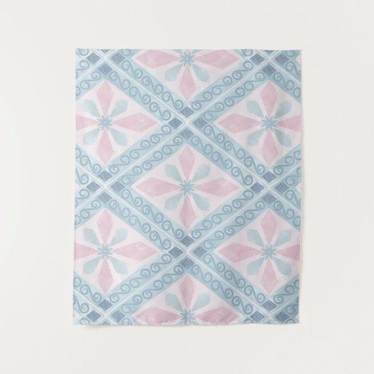 ruitvormig blauw patroon wandkleed (Voorkant)