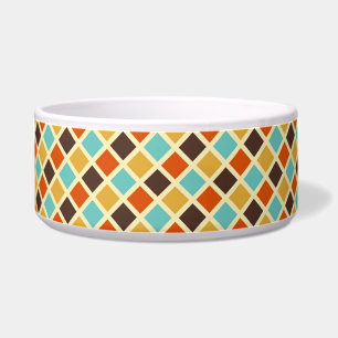 Ruitvormig geruit blauw geel rood retro kleuren voerbakje