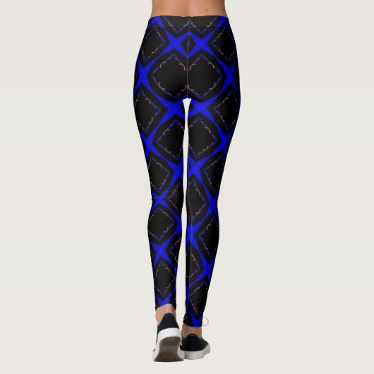Ruitvormig patroon, blauw en zwart, leggings (Achterkant)