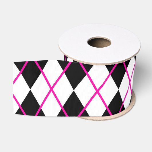 Ruitvormige Argyleprint Zwart Roze Lint (Spoel)
