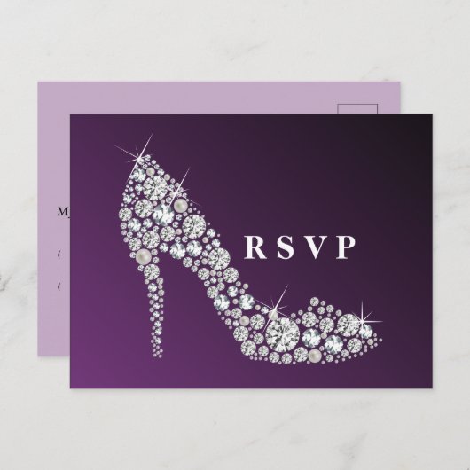 ruitvormige hoge hakken glitterelegant RSVP Uitnodiging Briefkaart (Voorkant / Achterkant)