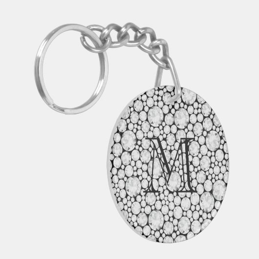 Ruitvormige Pareltjes wit grijs monogram Sleutelhanger (Voorkant Links)