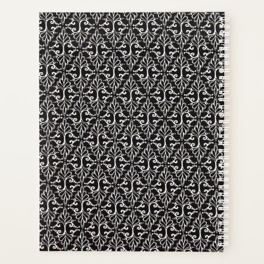 Ruitvormige witte  scrollers op zwart planner (Achterkant)