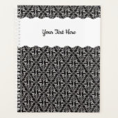 Ruitvormige witte  scrollers op zwart planner (Voorkant)