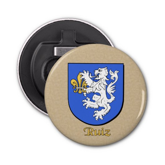 Ruiz Heraldic Arms op perkament stijl terug Button Flesopener (Voorkant)