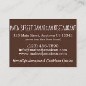 Rum Cake Jamaican Caribbean Food Restaurant Chef Visitekaartje (Achterkant)
