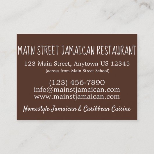 Rum Cake Jamaican Caribbean Food Restaurant Chef Visitekaartje (Achterkant)