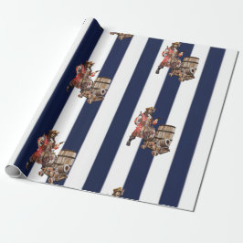 Rum PARTY PIRATE blauw & wit ompakken papier