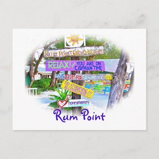 Rum Point, Gr. Cayman, Kleurrijk bewegwijzering Br Briefkaart (Voorkant)