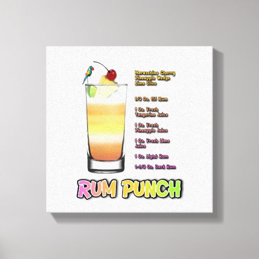 RUM PUNCH Cocktail Recipe Art 12"'12" Canvas Afdruk (Voorkant)
