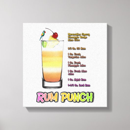 RUM PUNCH Cocktail Recipe Art 12"'12" Canvas Afdruk (Voorkant)