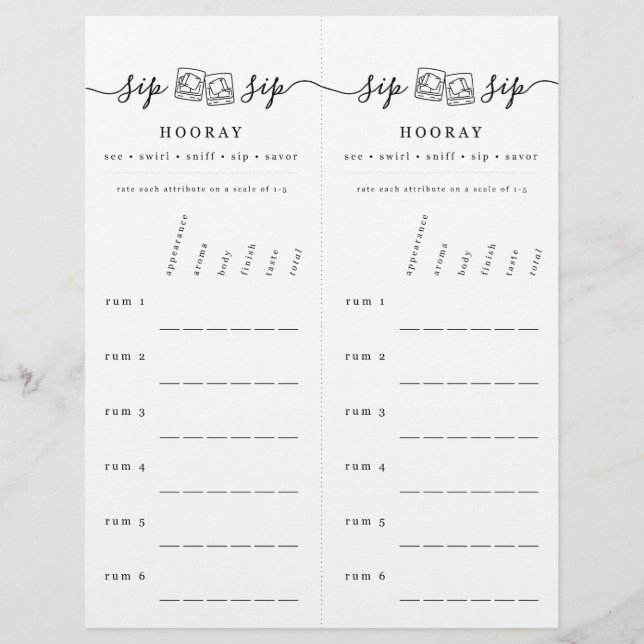 Rum Tasting Rating Score Card Briefhoofd (Voorkant)