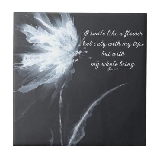 Rumi Quote Flower Black White Tegeltje (Voorkant)