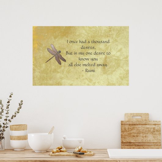 Rumi Thousand Desires Quote & Dragonfly Poster (Keuken)
