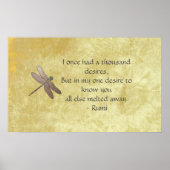 Rumi Thousand Desires Quote & Dragonfly Poster (Voorkant)