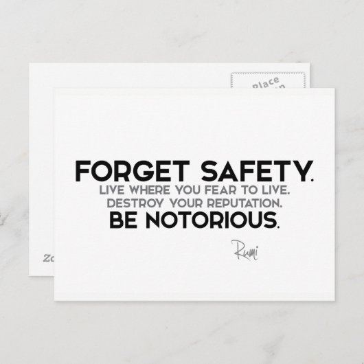 Rumi: Vergeet veiligheid, wees berucht Briefkaart (Voorkant / Achterkant)