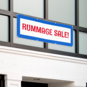 Rummage Sale! Rood wit en blauw banner (Buitenkant Gebouw)