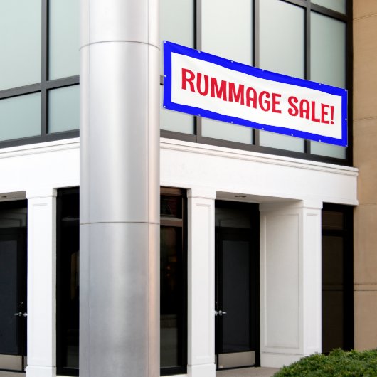 Rummage Sale! Rood wit en blauw banner (Buitenkant Gebouw)