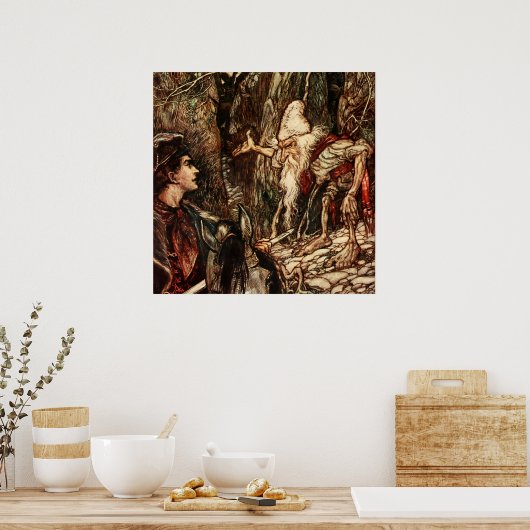 “Rumpelstiltskin” Sprookjeskunst door Arthur Rackh Poster (Keuken)