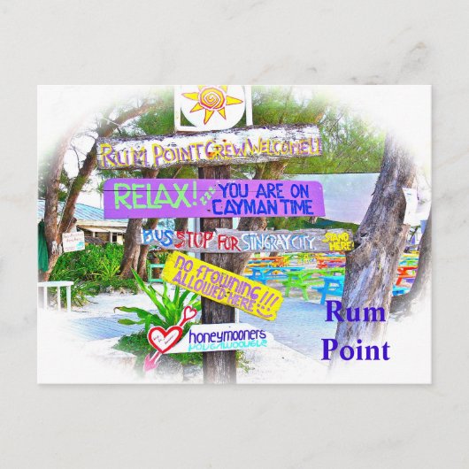 RUMPUNT/GROOTHANS CAYMAN/COLORFUL WOODEN SIGNEN BRIEFKAART (Voorkant)