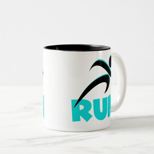 RUN Aqua Tweekleurige Koffiemok (Voorkant rechts)