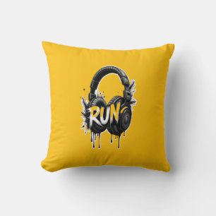 RUN Headphones Street Art Sticker Kussen