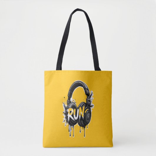 RUN Headphones Street Art Sticker Tote Bag (Voorkant)