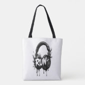 RUN Headphones Street Art Sticker Tote Bag (Achterkant)