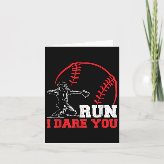 Run I Dare You Funny Baseball Catcher Baseball Pla Kaart (Voorkant)