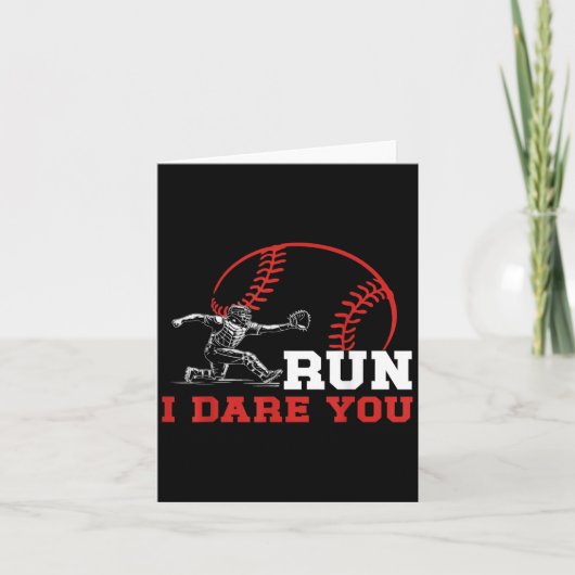 Run I Dare You Funny Baseball Catcher Baseball Pla Kaart (Voorkant)